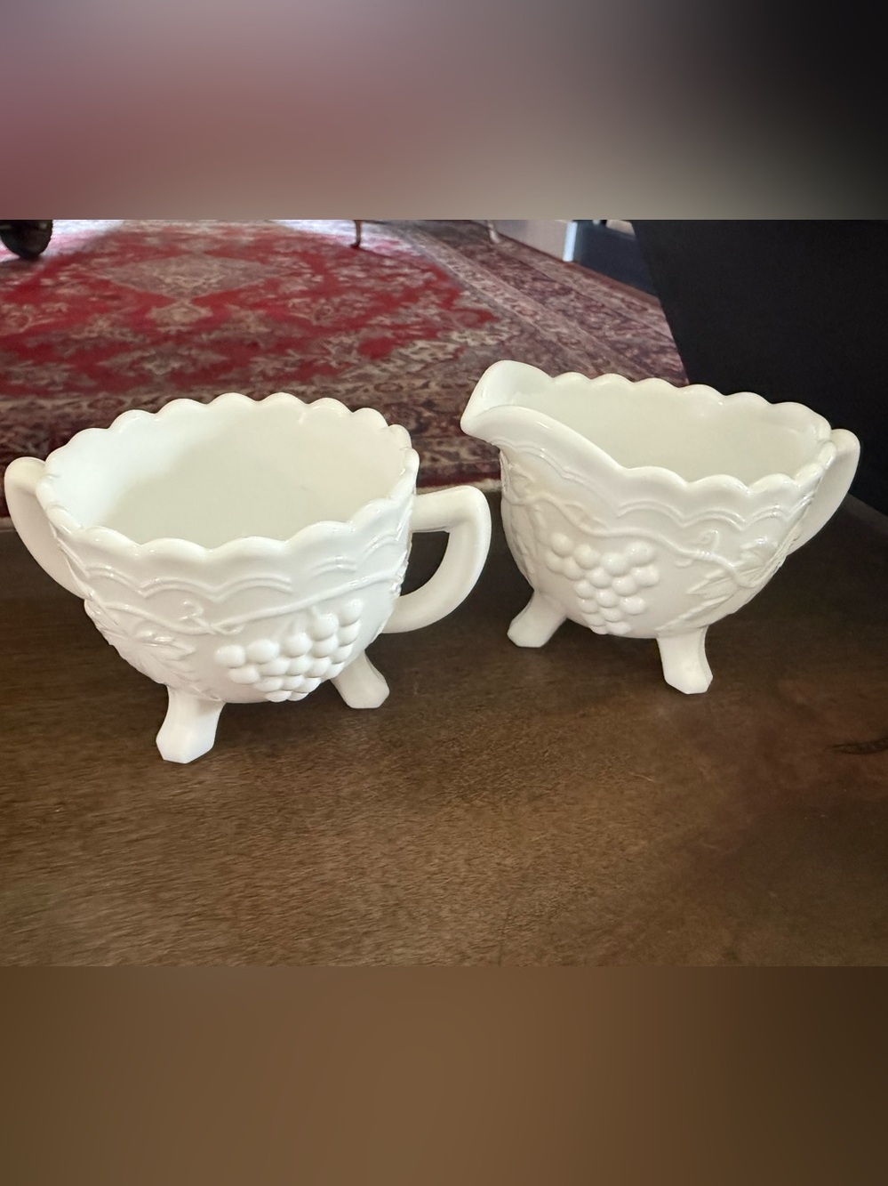 Vintage Imperial Glass Satin Grapes Milk Glass Sugar and Creamer Set